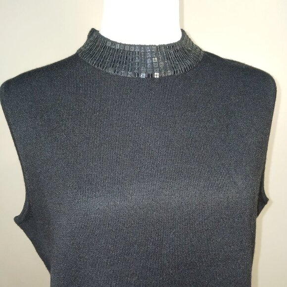 GOOD CLOTHES BLACK SLEEVELESS SWEATER, MOCK NECK WITH SEQUINS, SIZE LARGE - Picture 2 of 6